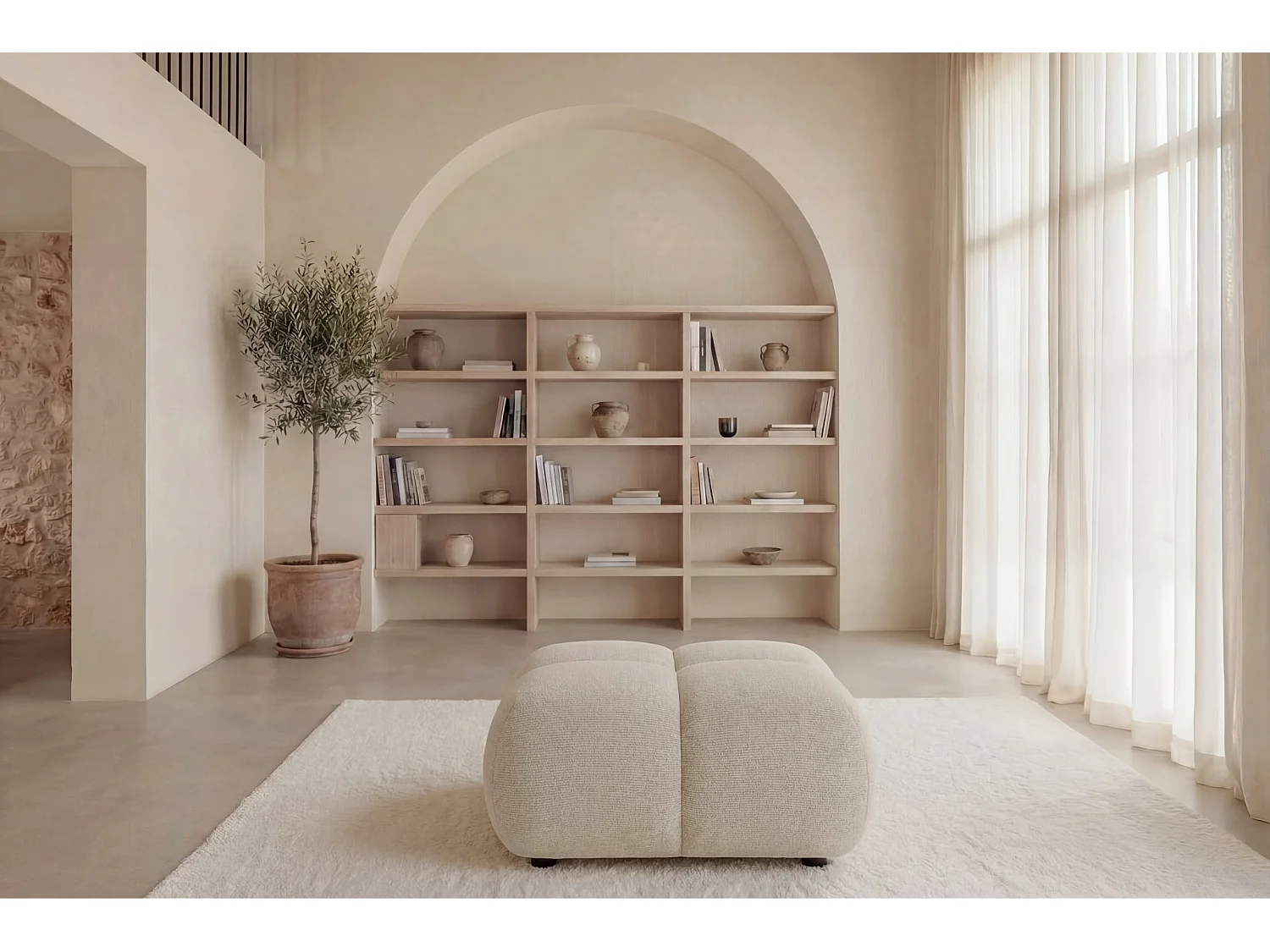 CONSTANCE - Pouf en tissu chenille Beige 72x72x43.5