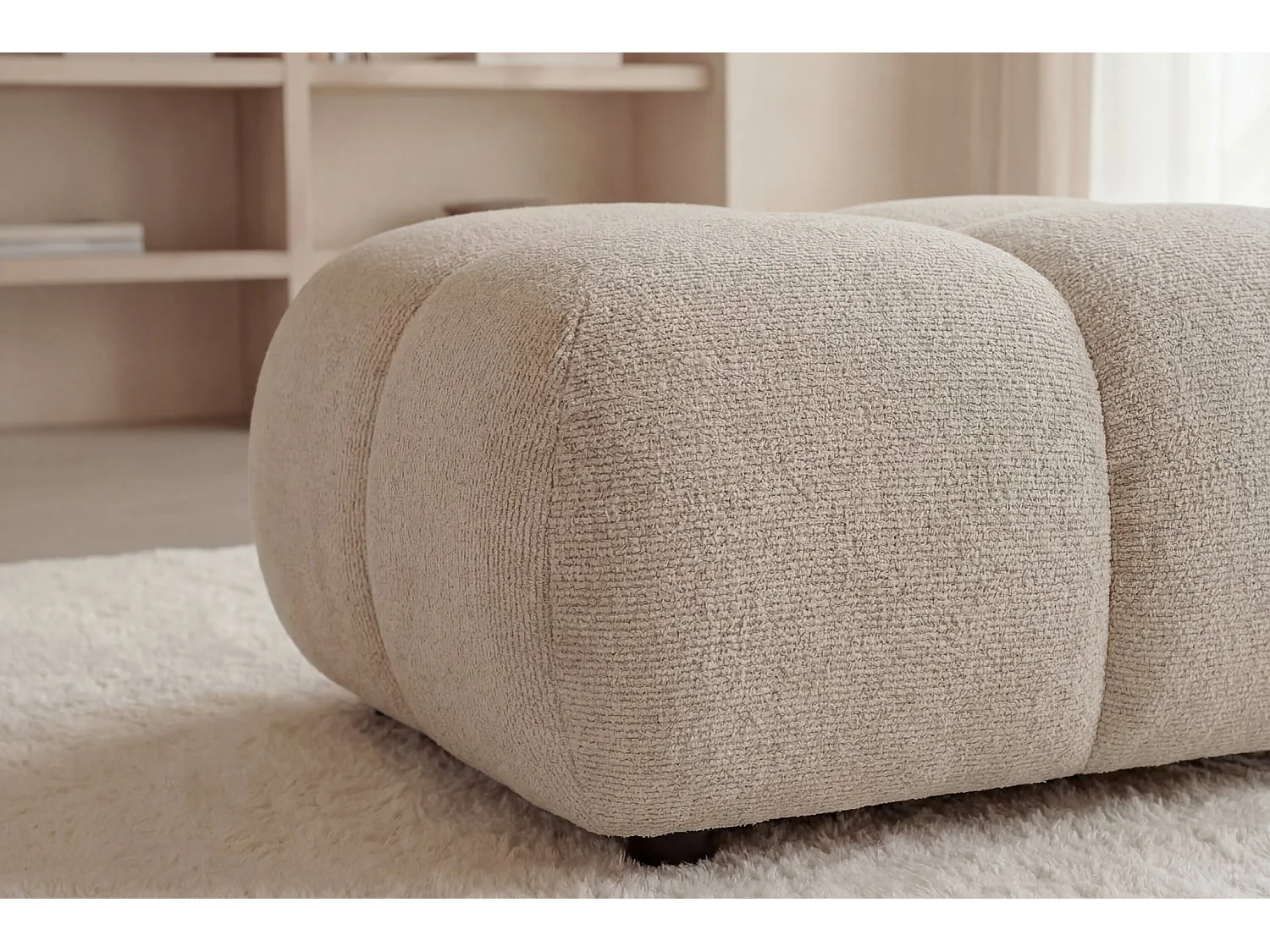 CONSTANCE - Pouf en tissu chenille Beige 72x72x43.5