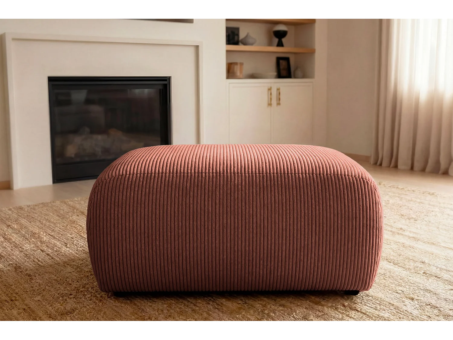 SACHA - Pouf en velours côtelé Terracotta 105x57x40