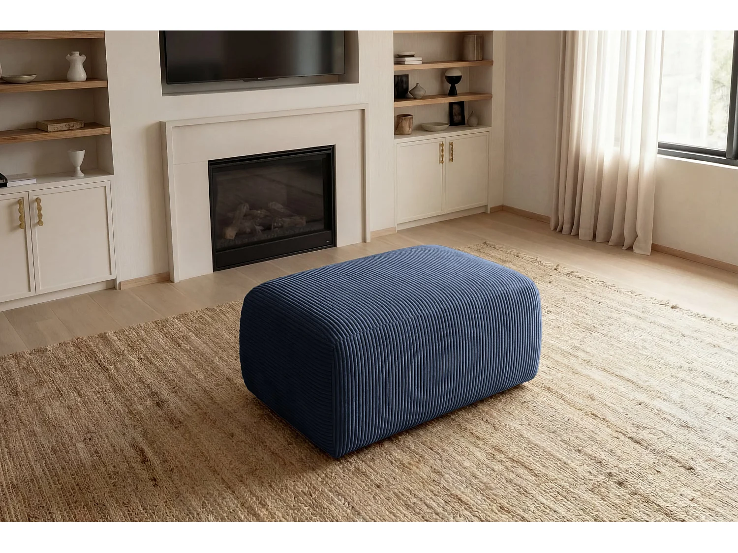 SACHA - Pouf en velours côtelé Terracotta 105x57x40