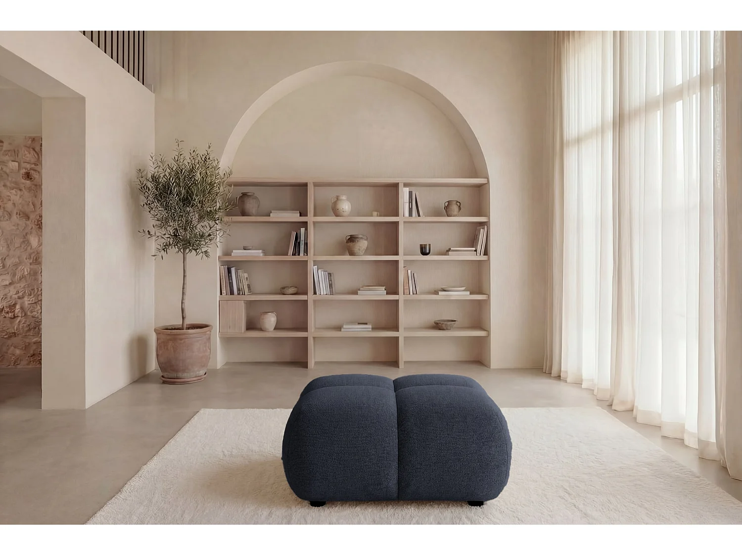 CONSTANCE - Pouf en tissu chenille Bleu foncé 72x72x43.5