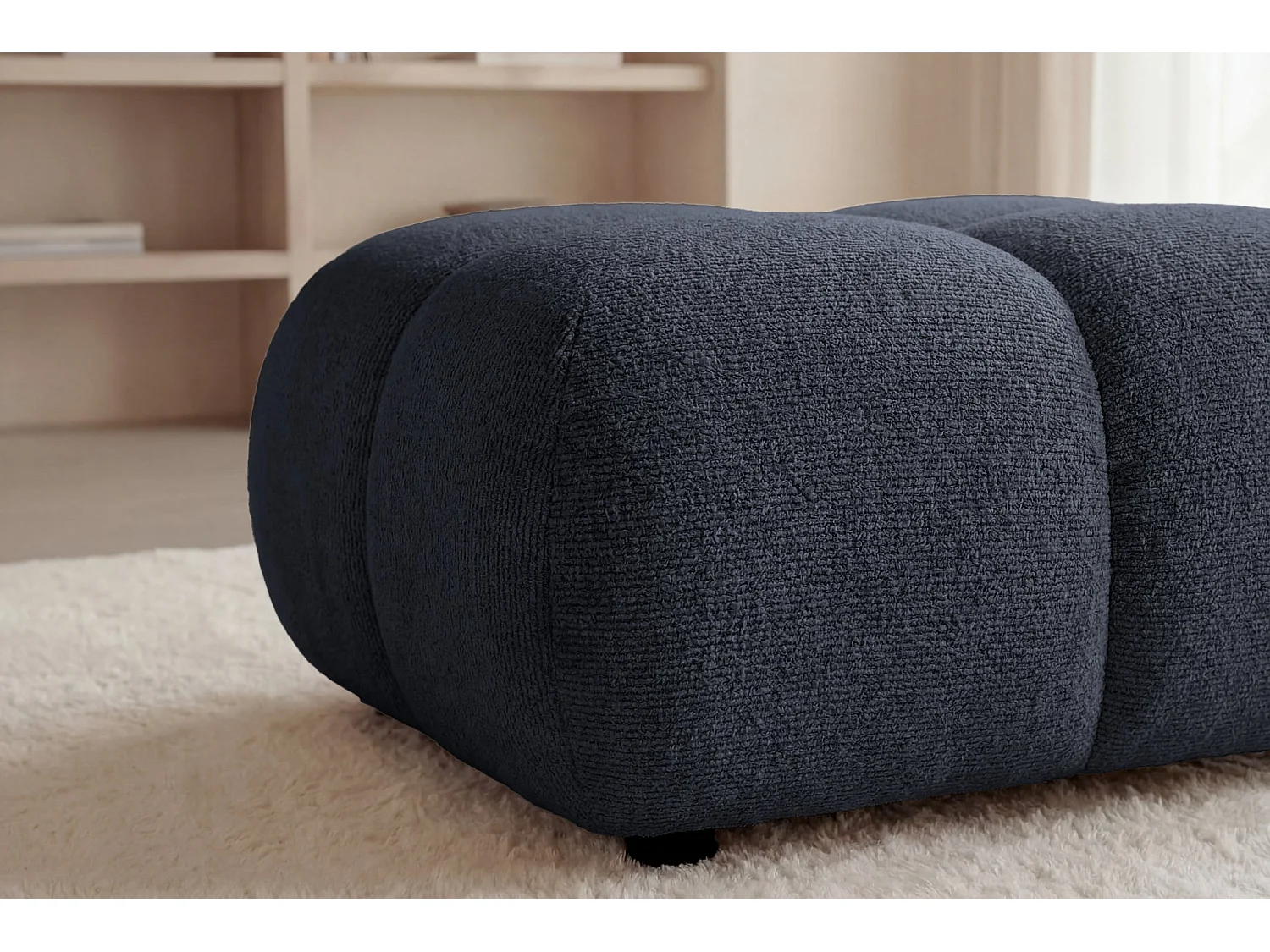 CONSTANCE - Pouf en tissu chenille Bleu foncé 72x72x43.5