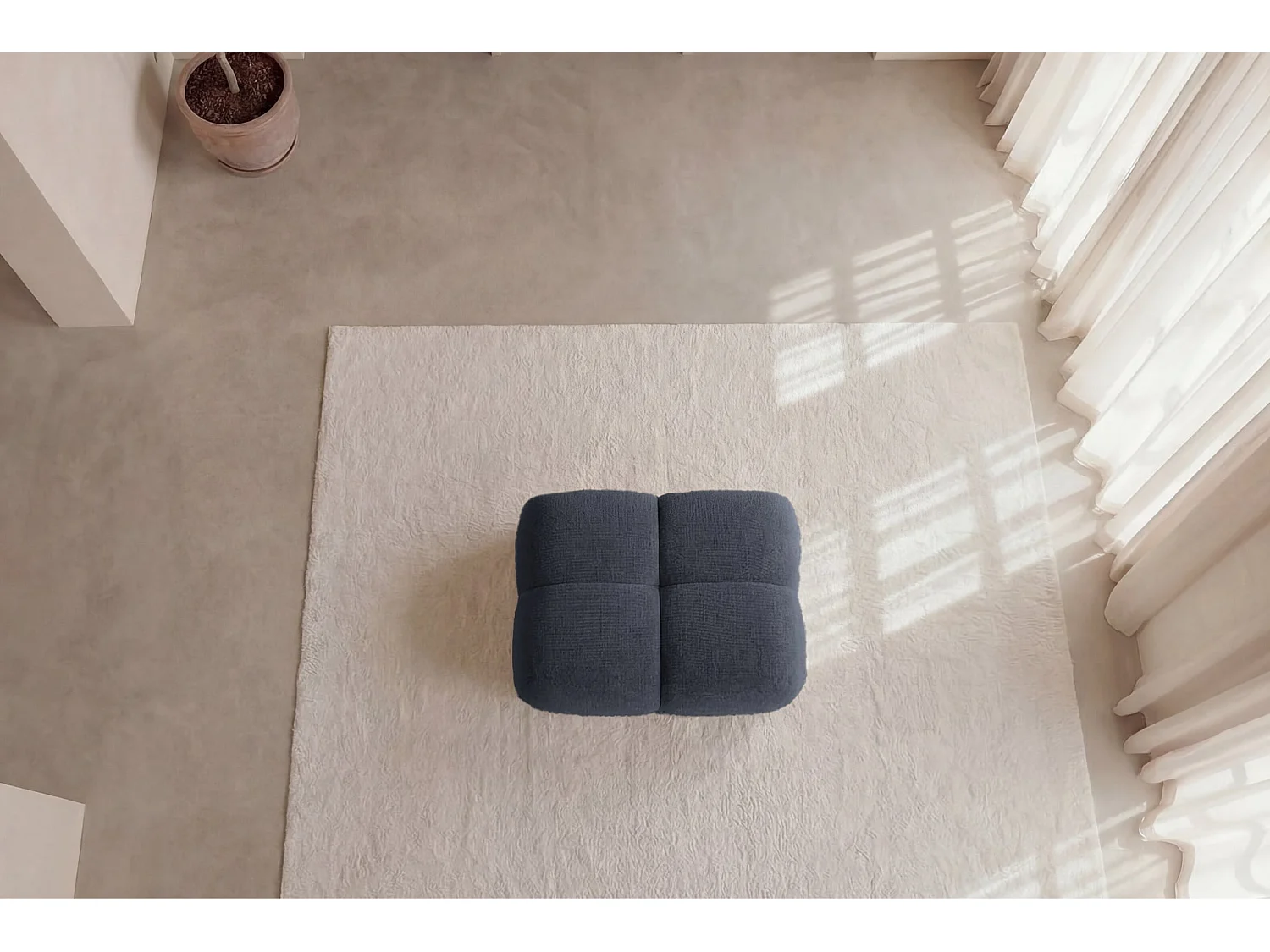 CONSTANCE - Pouf en tissu chenille Bleu foncé 72x72x43.5