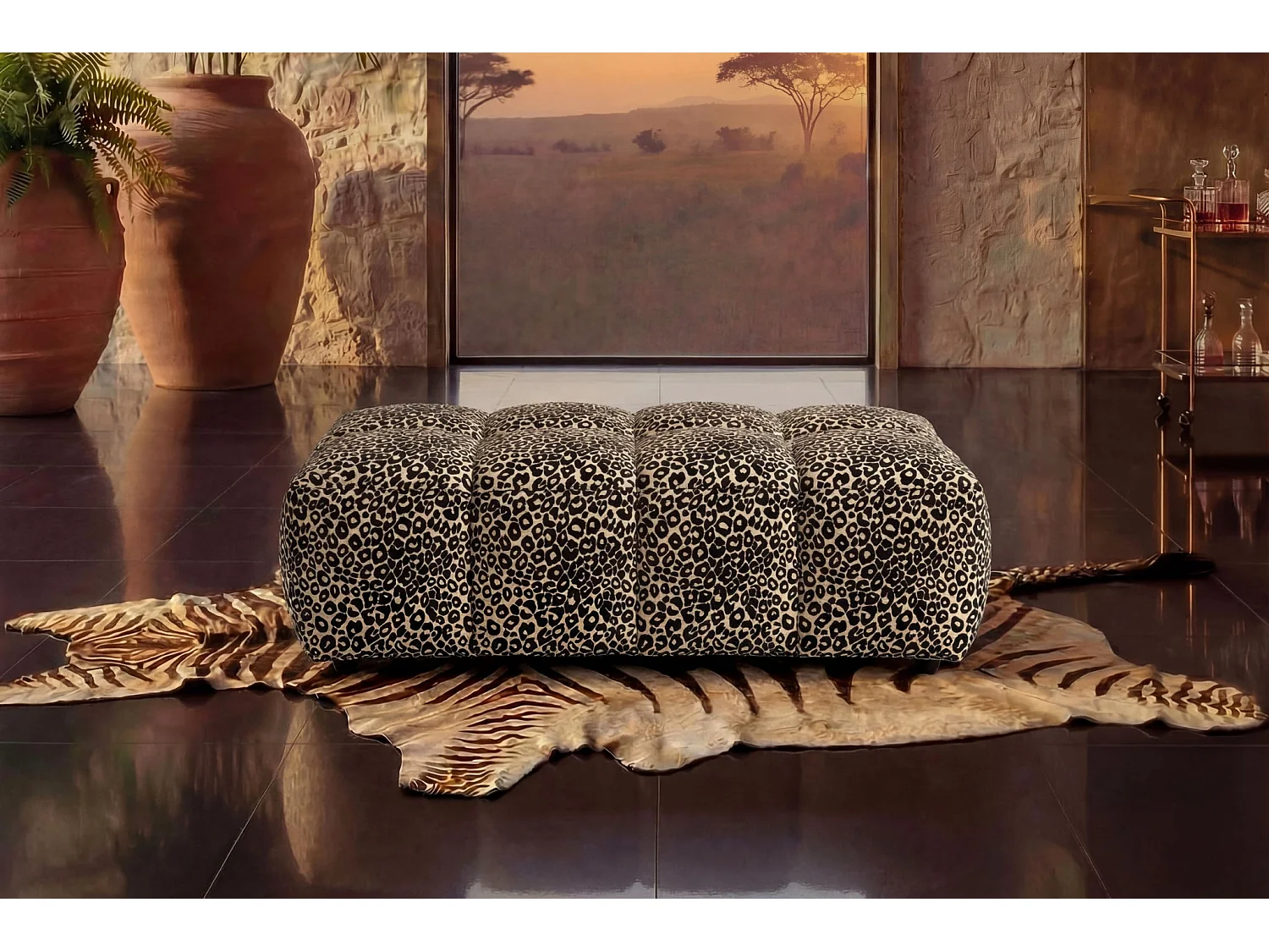 ALEXIA - Dierenprint stoffen poef Café 120x60x40 cm