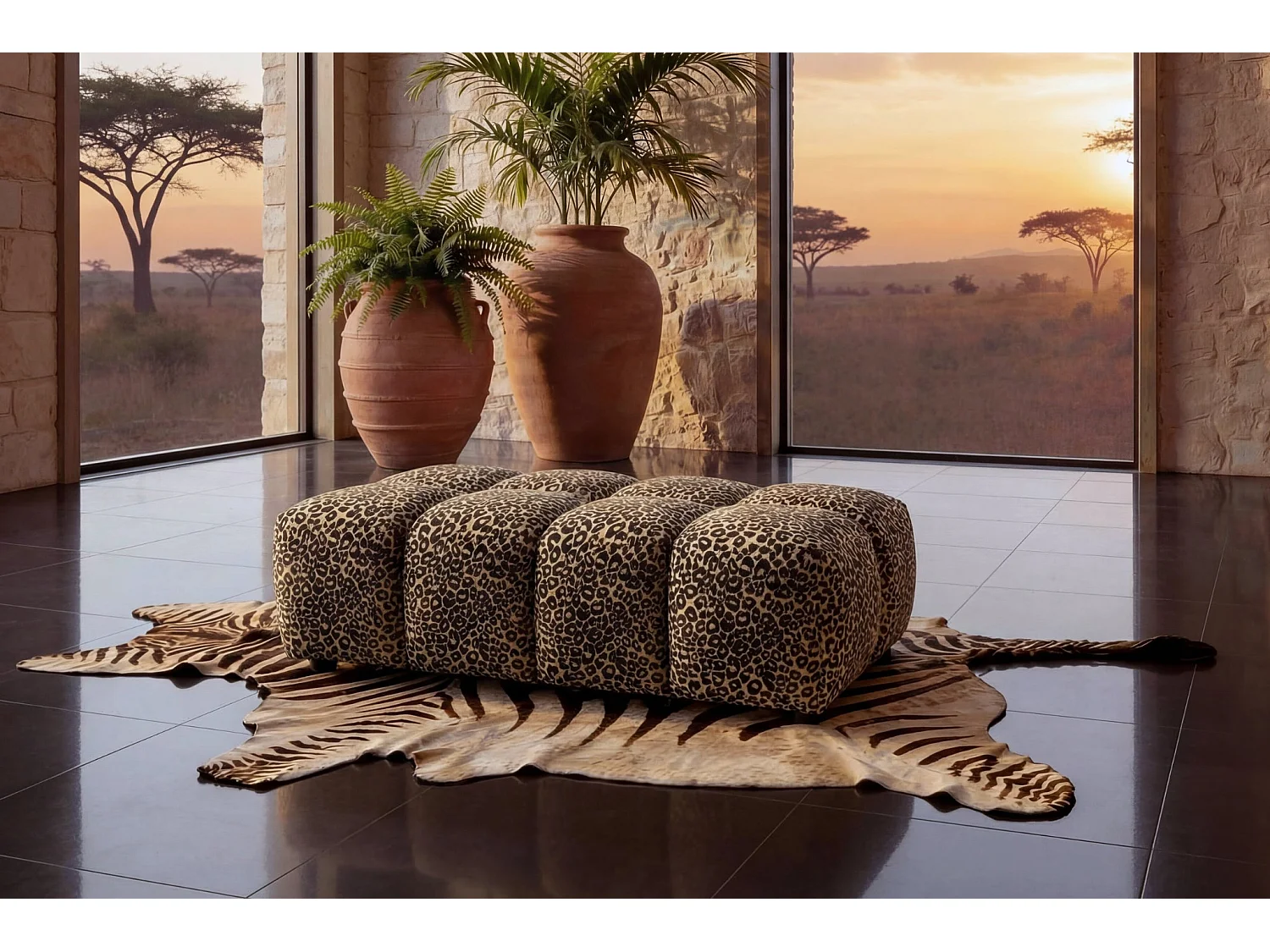 ALEXIA - Dierenprint stoffen poef Café 120x60x40 cm