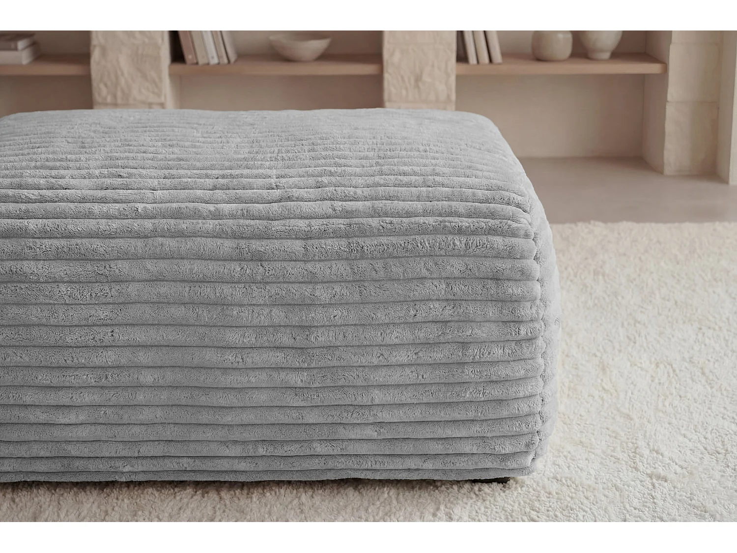 OLYMPE - Lichtgrijze corduroy poef 100x68x42 cm