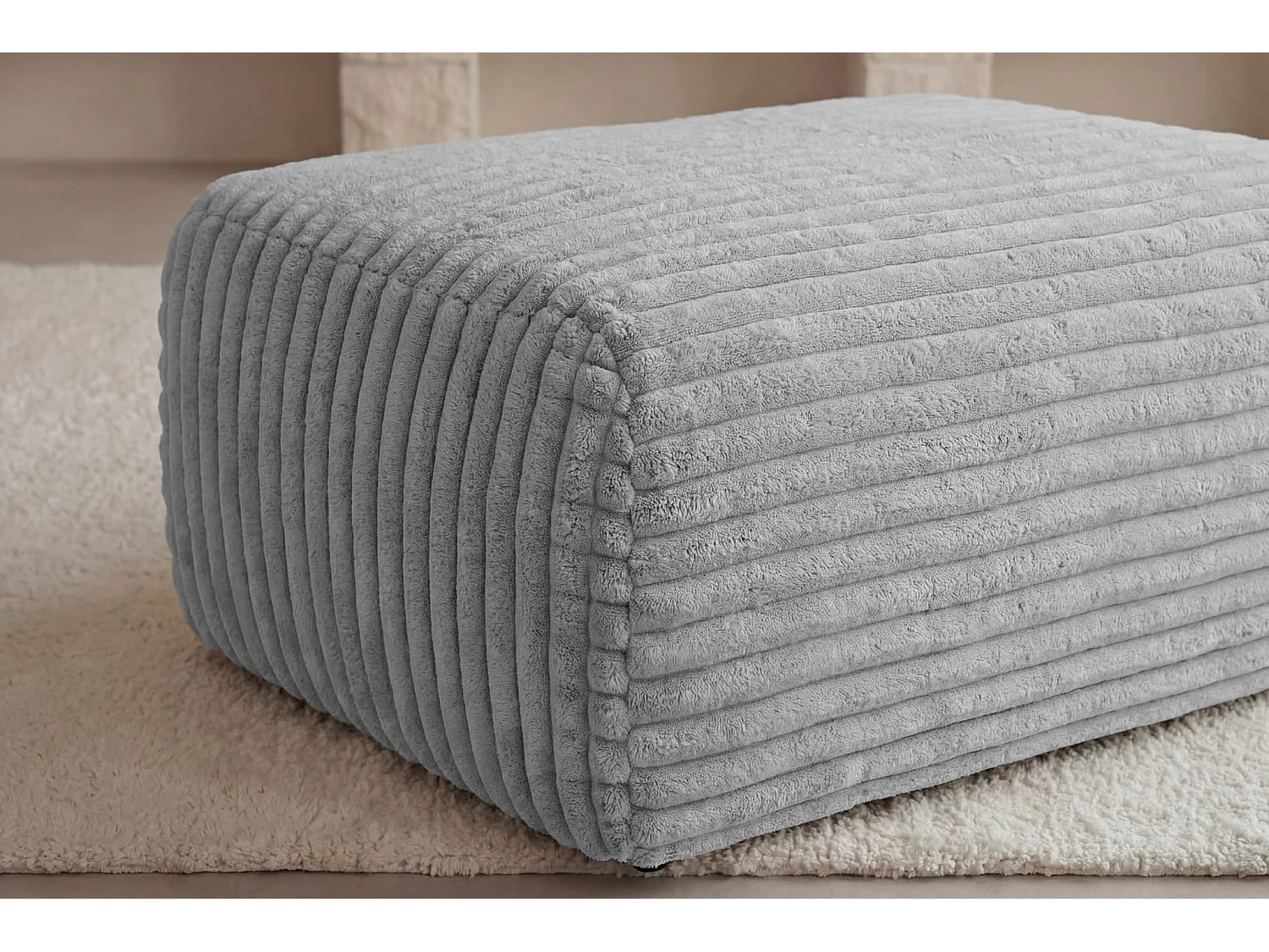 OLYMPE - Lichtgrijze corduroy poef 100x68x42 cm