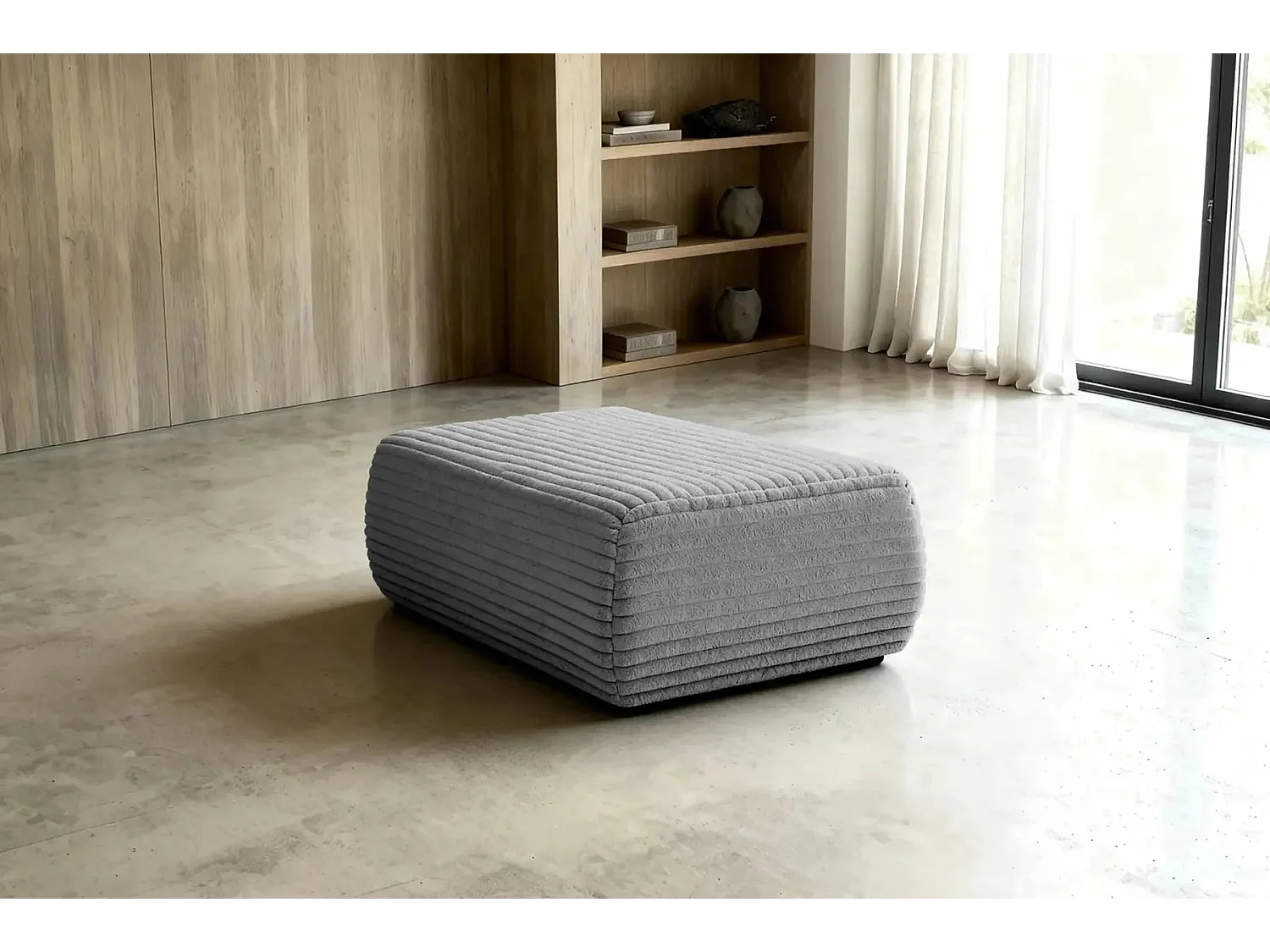 OLYMPE - Lichtgrijze corduroy poef 100x68x42 cm