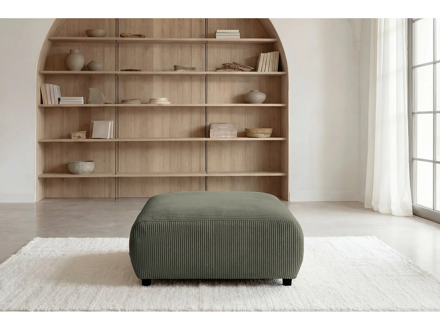 ENA - Groene ribfluwelen poef 88x88x37 cm