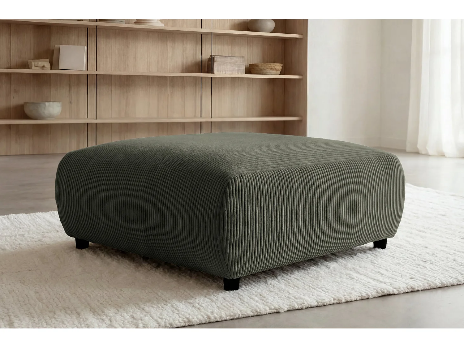 ENA - Groene ribfluwelen poef 88x88x37 cm