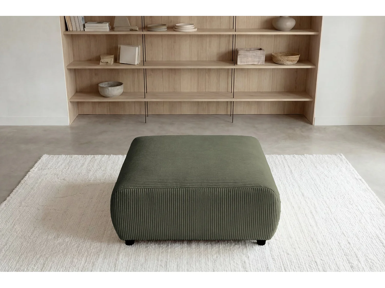 ENA - Groene ribfluwelen poef 88x88x37 cm