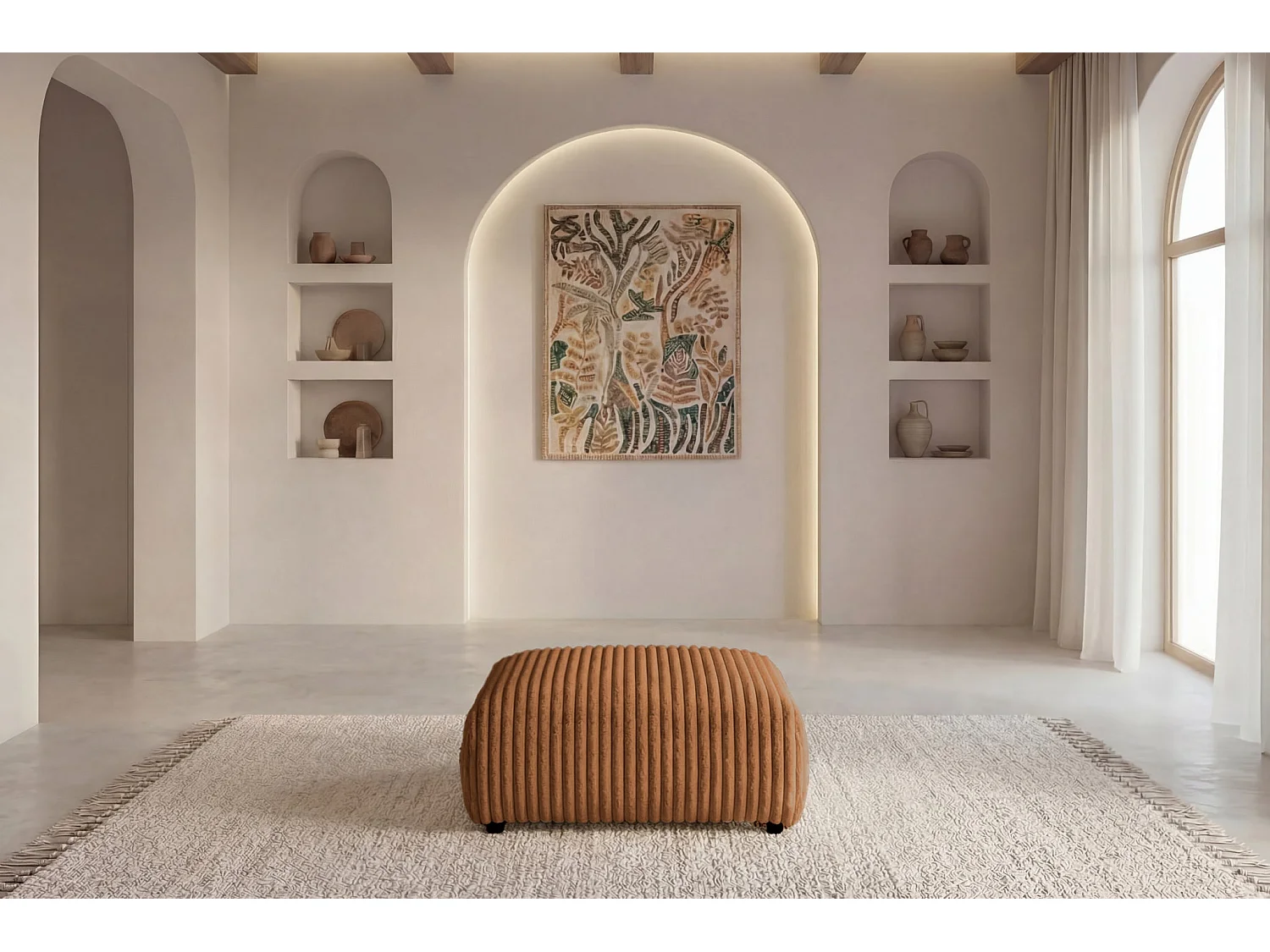 CAISA - Pouf en velours côtelé Terracotta 88x88x37