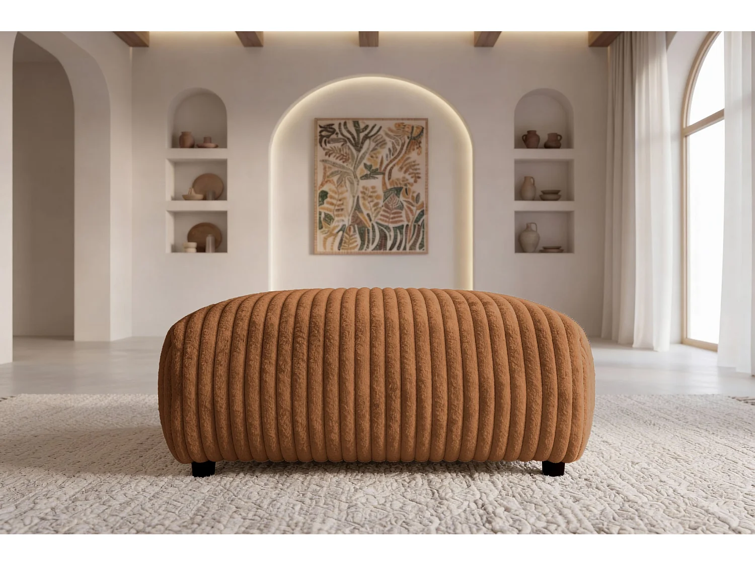 CAISA - Pouf en velours côtelé Terracotta 88x88x37