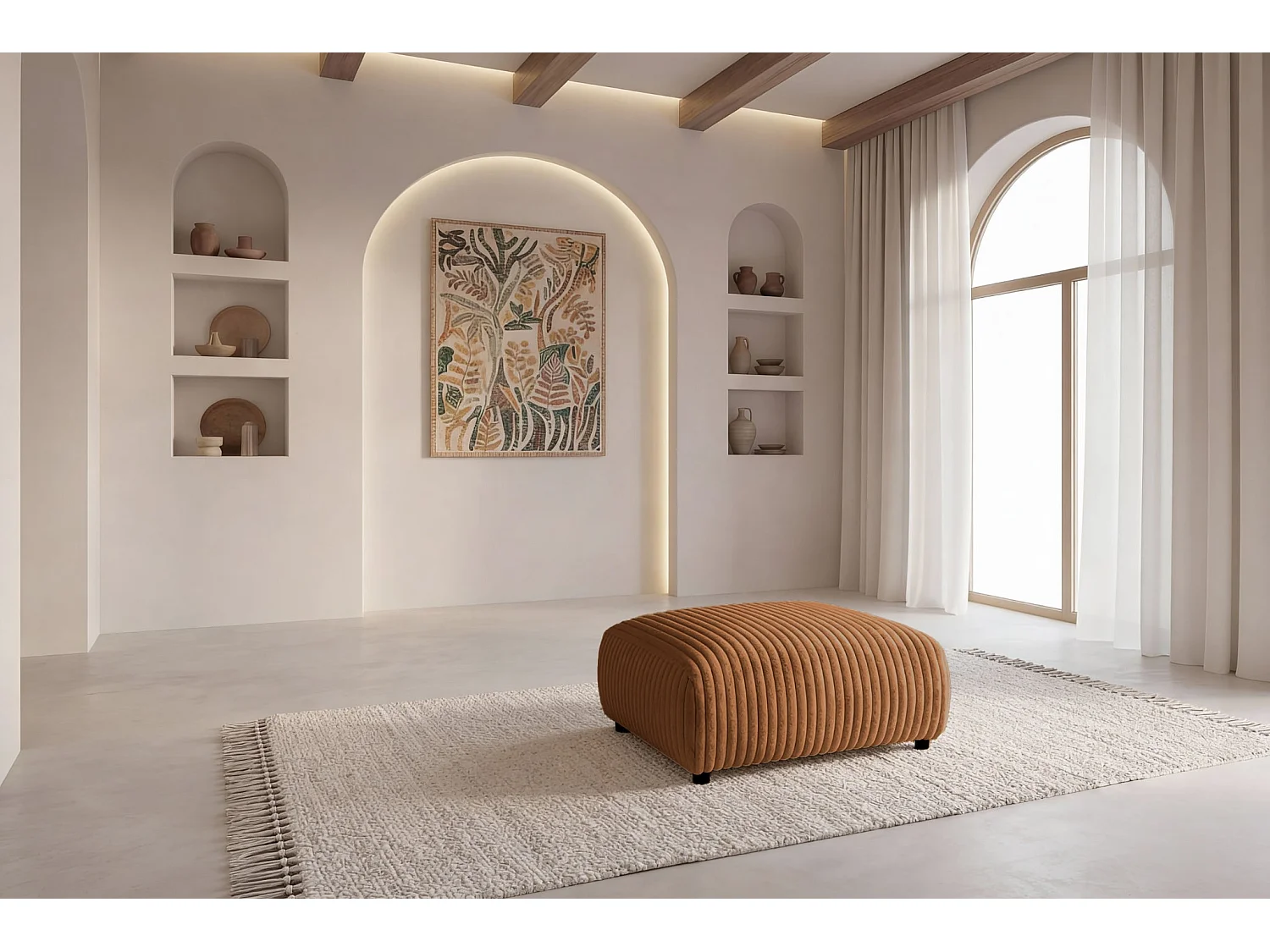 CAISA - Pouf en velours côtelé Terracotta 88x88x37