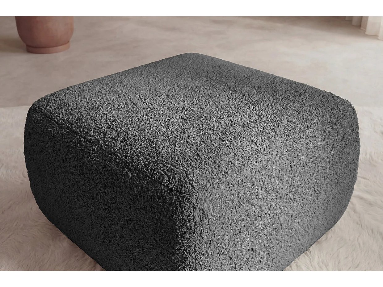 ARIEL - Pouf en tissu bouclette Gris foncé 80x80x40