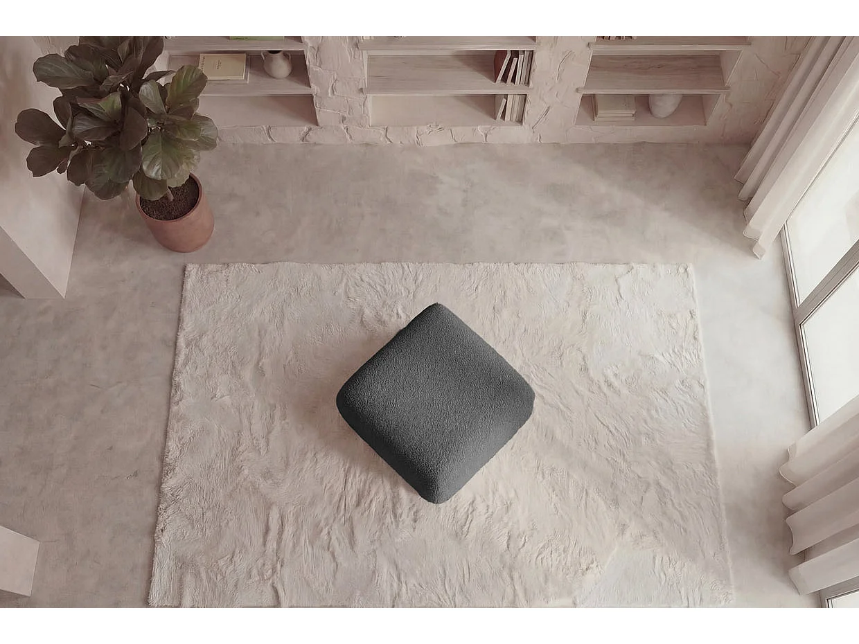 ARIEL - Pouf en tissu bouclette Gris foncé 80x80x40