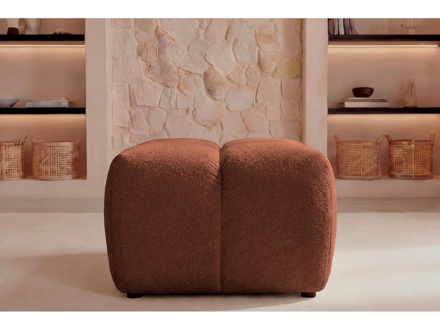 MARIA - Pouf en tissu lisse Terracotta 71x71x44