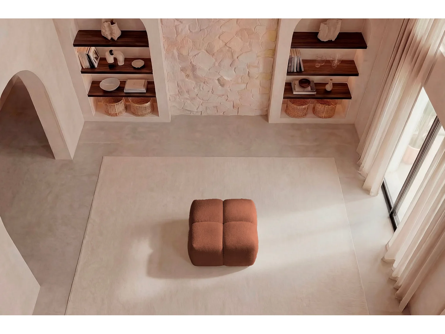 MARIA - Pouf en tissu lisse Terracotta 71x71x44