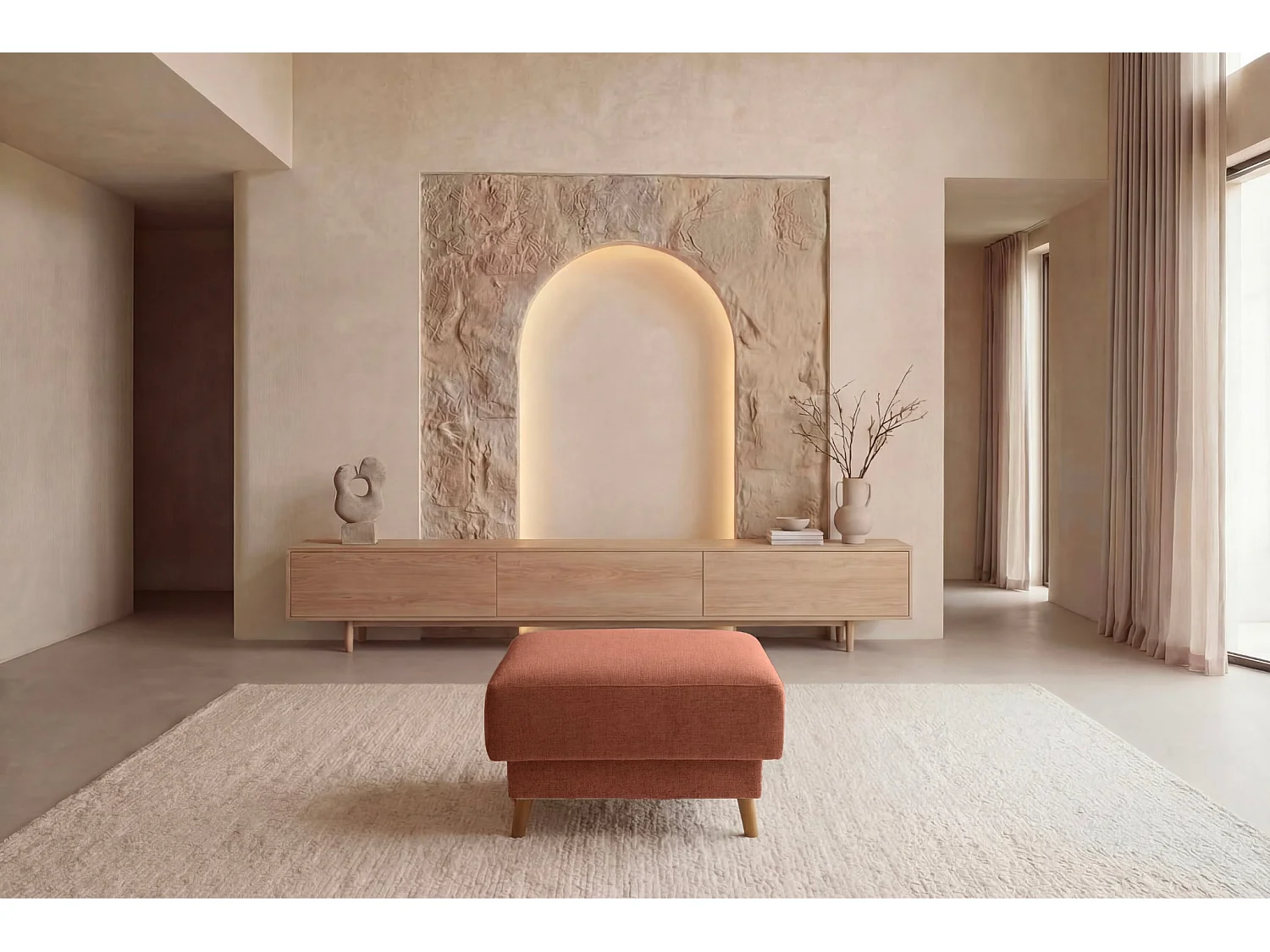GASPARD - Pouf en tissu bouclette Terracotta 77x62x50