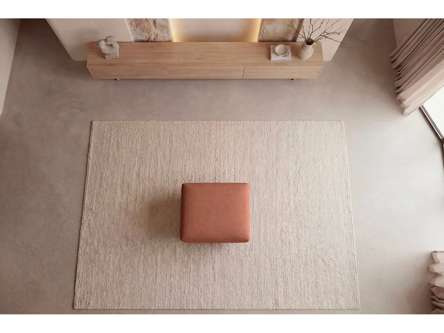 GASPARD - Pouf en tissu bouclette Terracotta 77x62x50