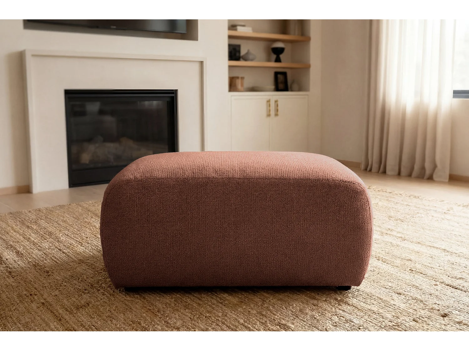 SACHA - Pouf en tissu chiné Terracotta 105x57x40