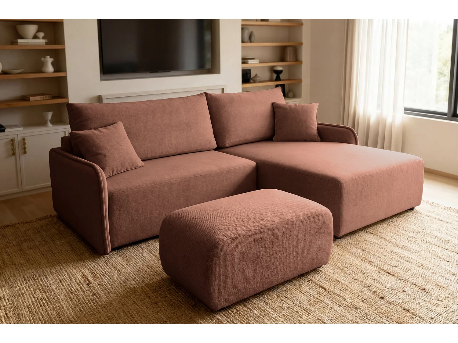 SACHA - Pouf en tissu chiné Terracotta 105x57x40