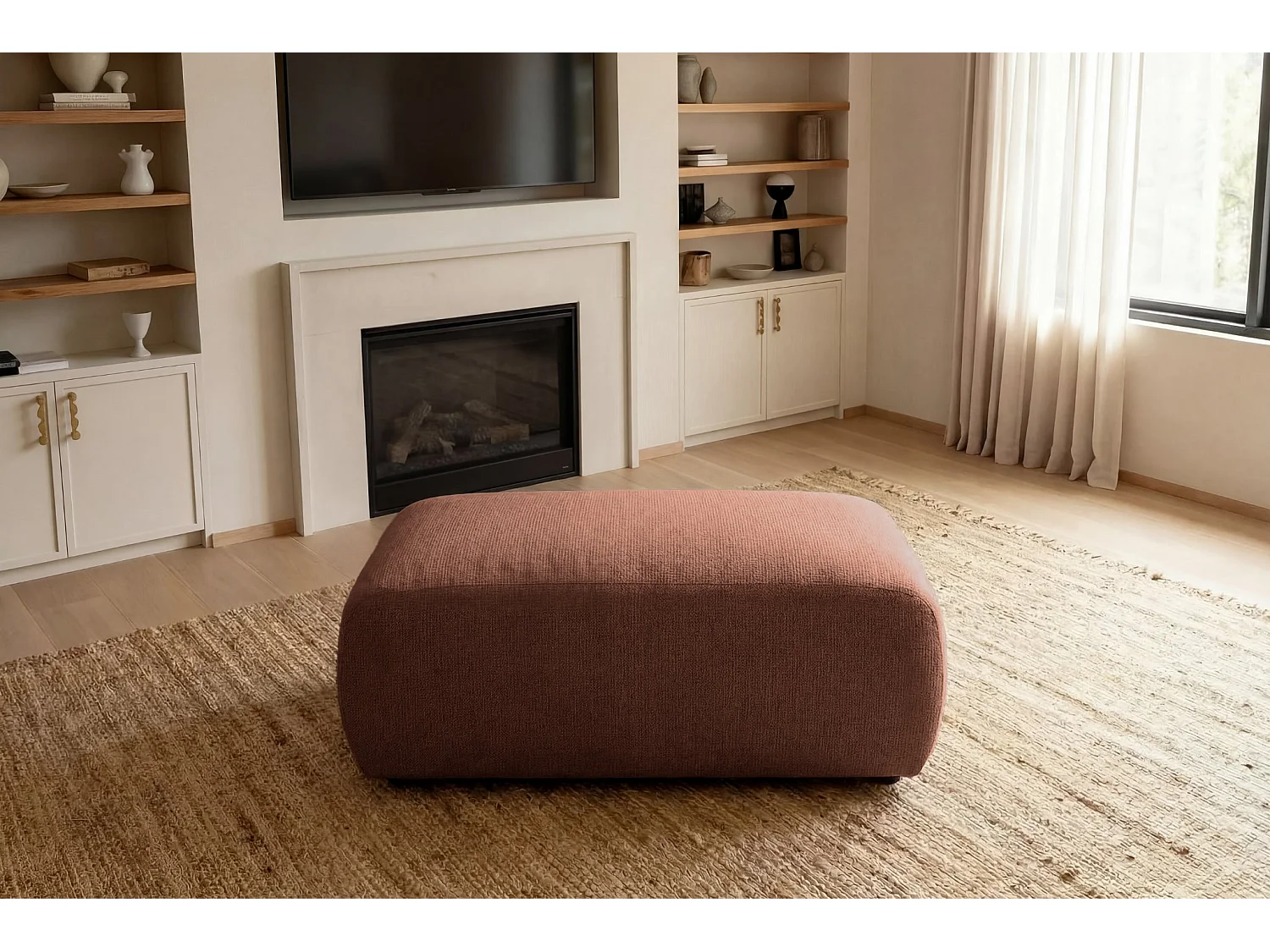SACHA - Pouf en tissu chiné Terracotta 105x57x40