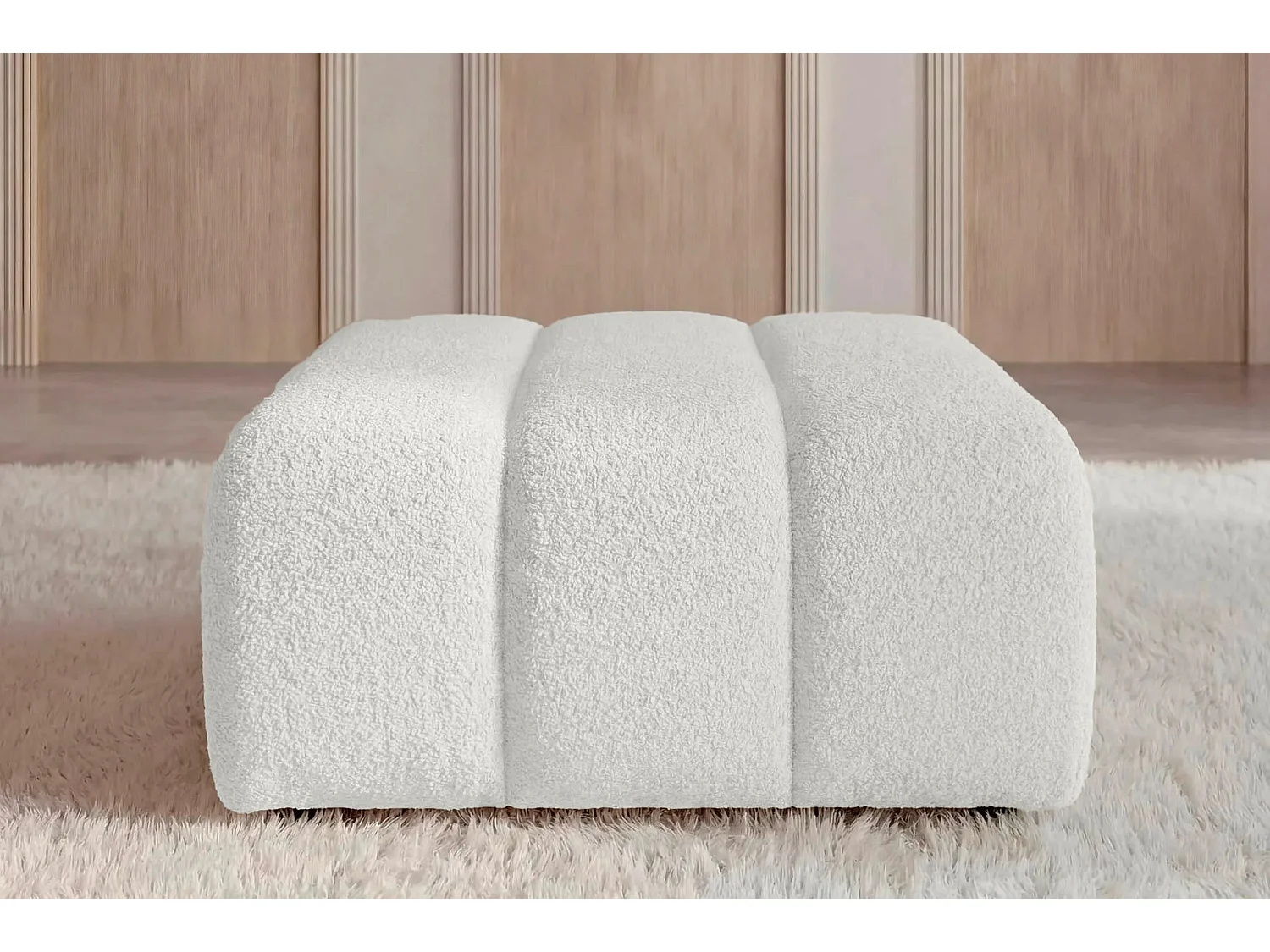 CELESTE - Pouf en tissu bouclette Blanc 75x75x41