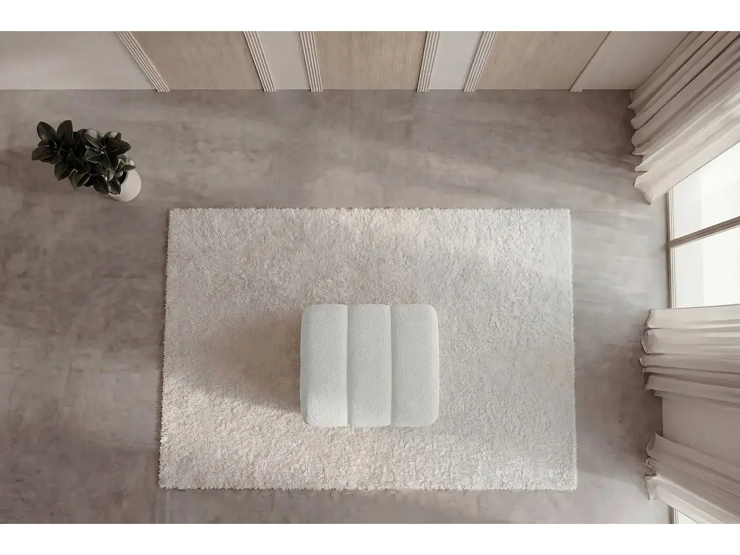 CELESTE - Pouf en tissu bouclette Blanc 75x75x41