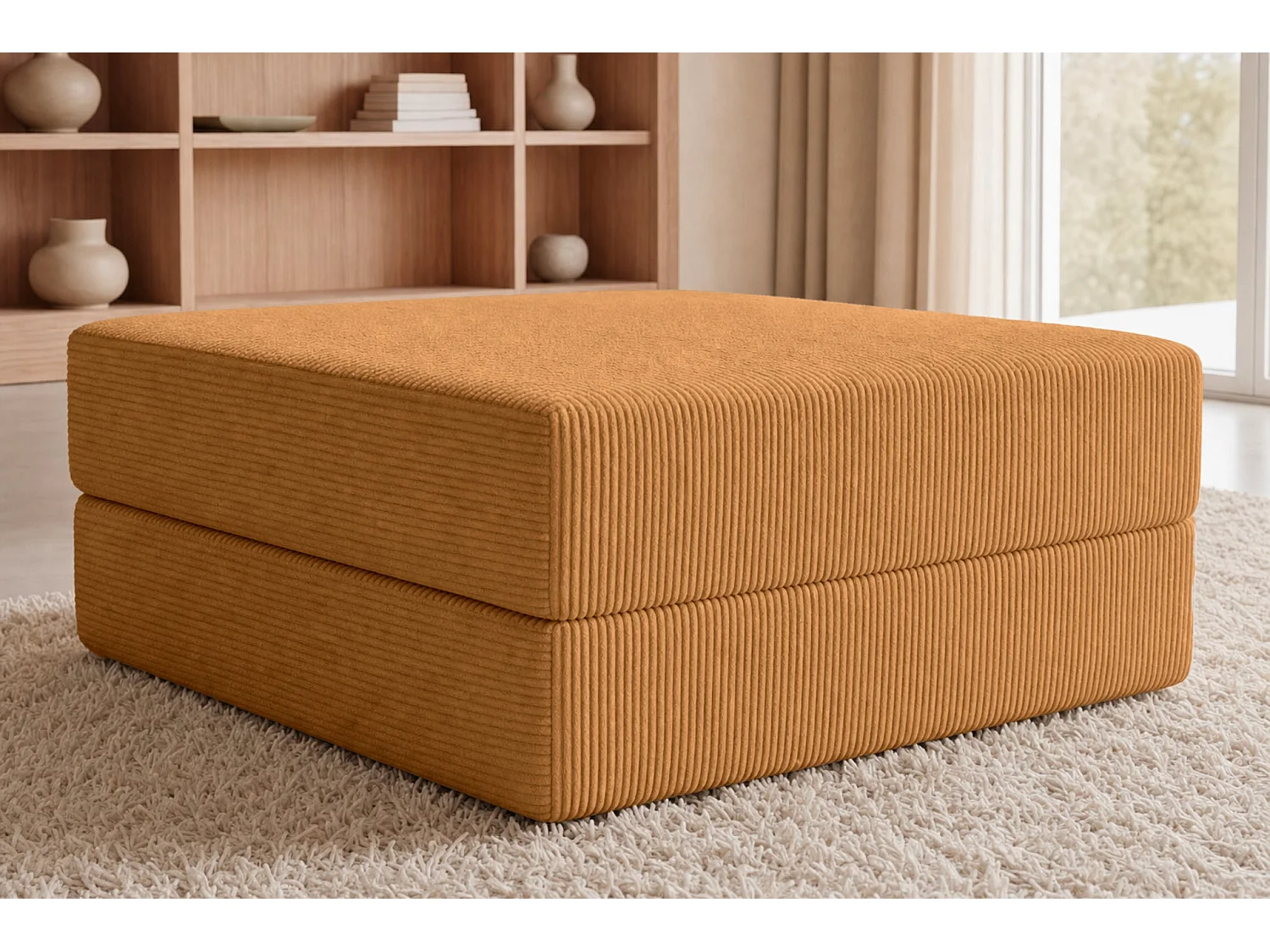 COSIMA - Pouf en petit velours côtelé Moutarde 100x80x34
