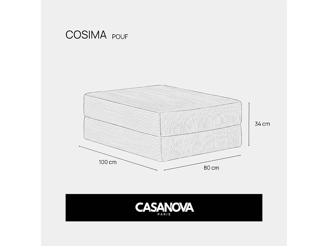 COSIMA - Pouf en petit velours côtelé Moutarde 100x80x34