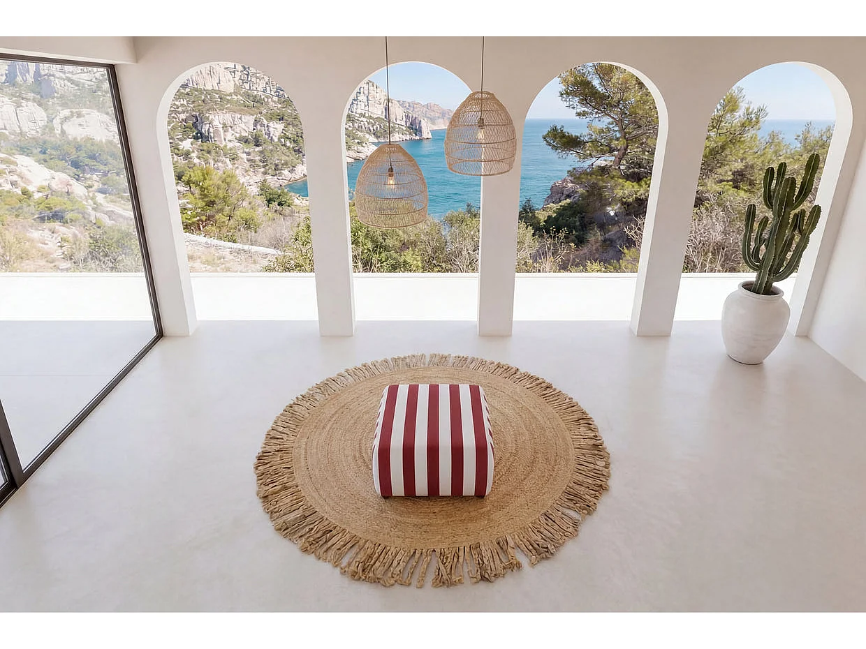 ELVIS - Pouf tissu rayé Terracotta 94x87x44