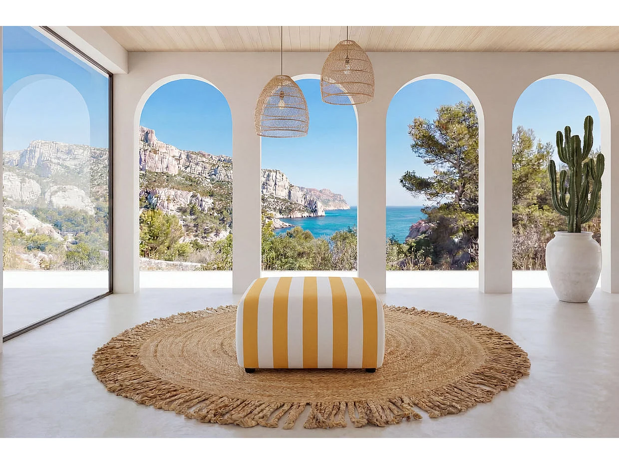 ELVIS - Pouf tissu rayé Jaune 94x87x44
