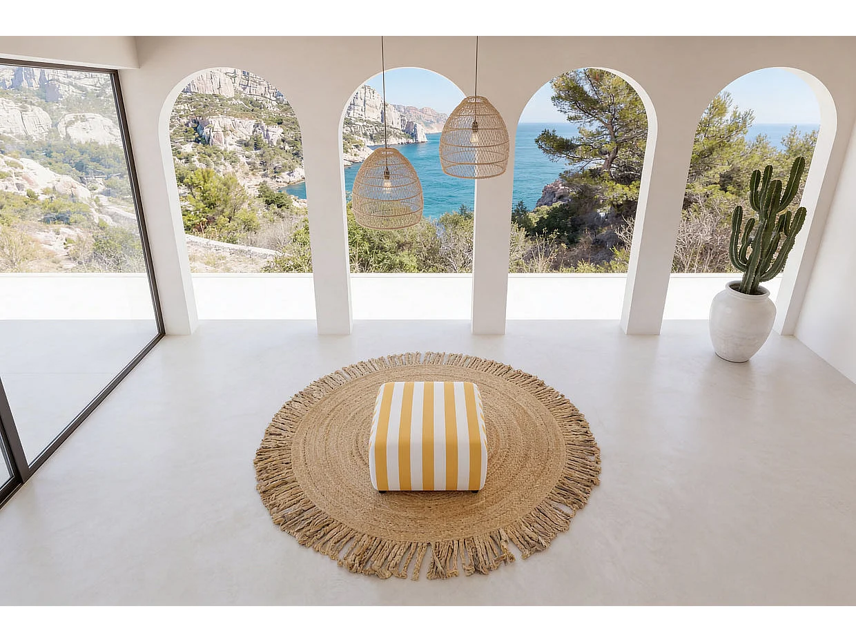 ELVIS - Pouf tissu rayé Jaune 94x87x44
