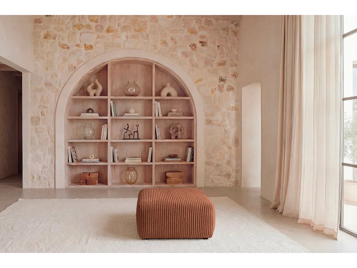 ELVIS - Pouf en gros velours côtelé Terracotta 96x87x44