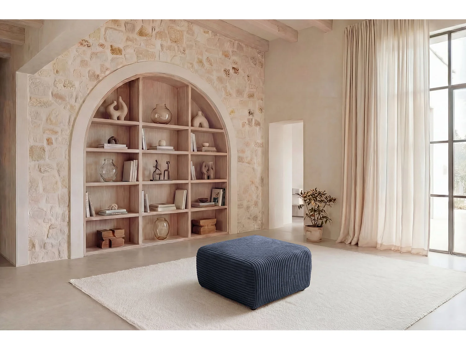 ELVIS - Pouf en gros velours côtelé Terracotta 96x87x44