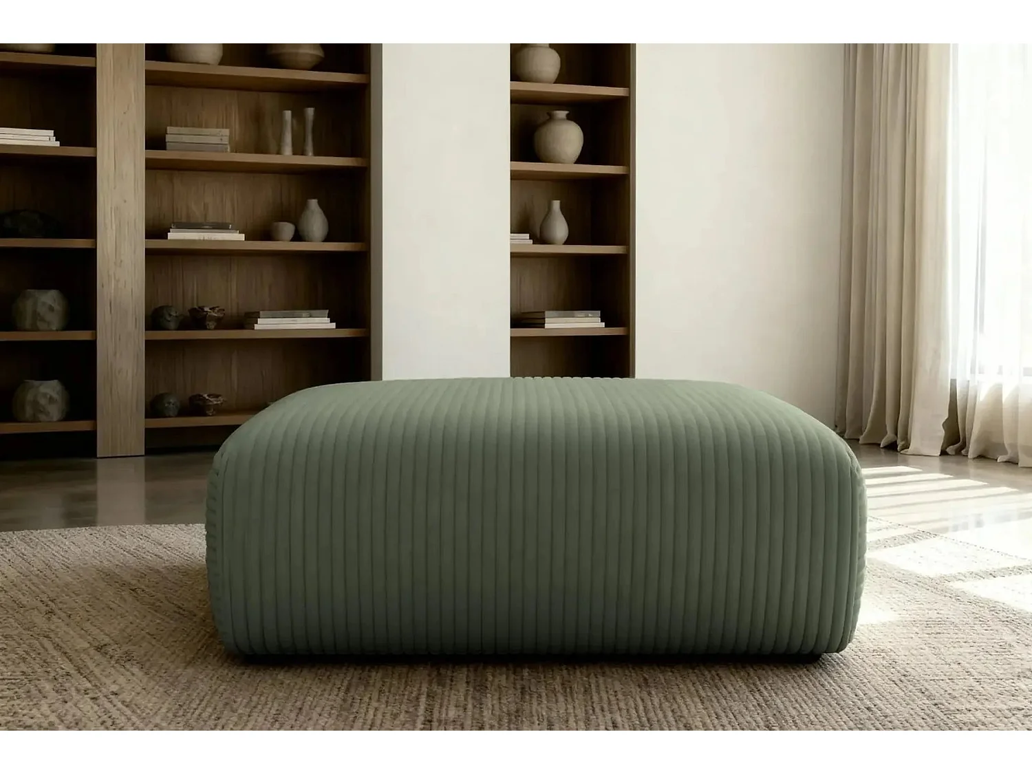MILA - Groene ribfluwelen poef 110x72x40 cm