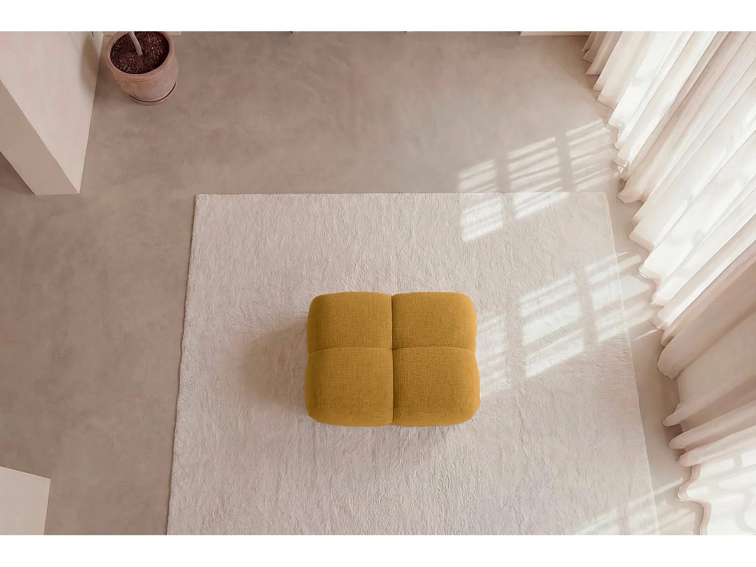 CONSTANCE - Pouf en tissu chenille Moutarde 72x72x43.5