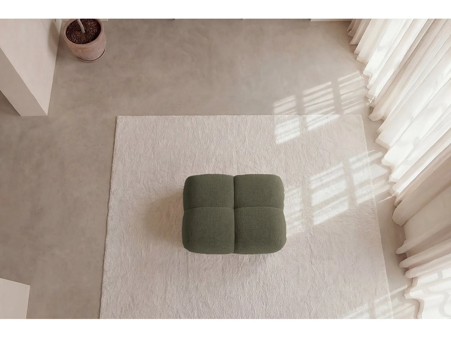 CONSTANCE - Groene chenille poef 72x72x43,5 cm