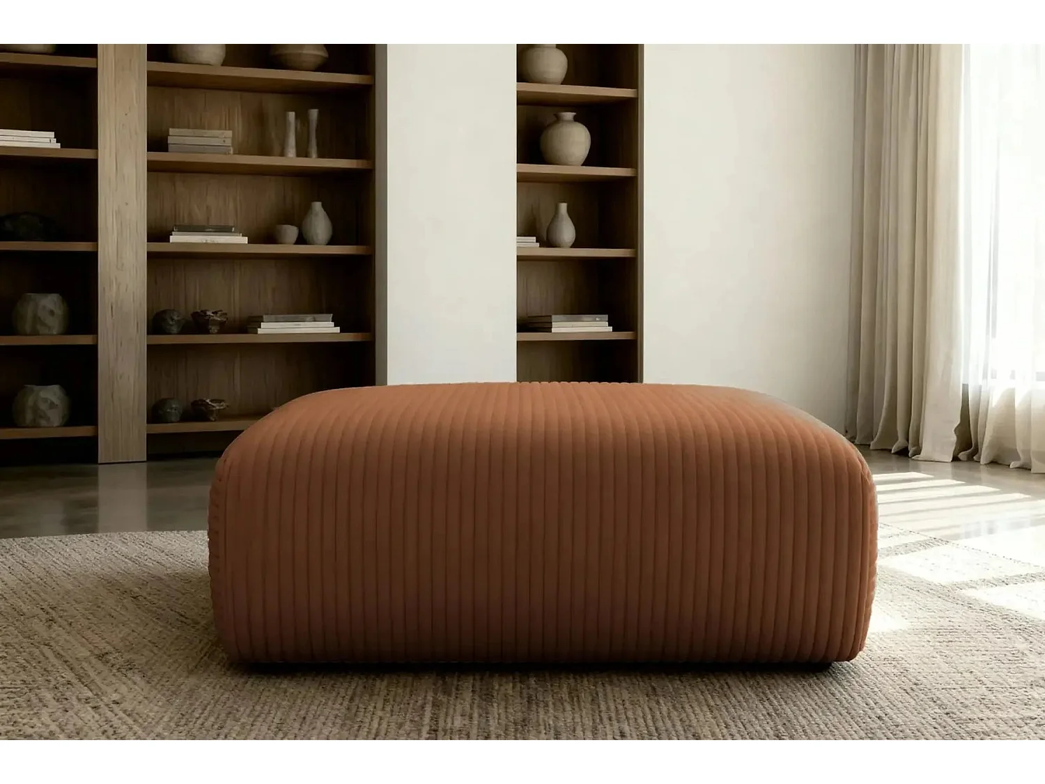 MILA - Pouf en velours côtelé Terracotta 110x72x40