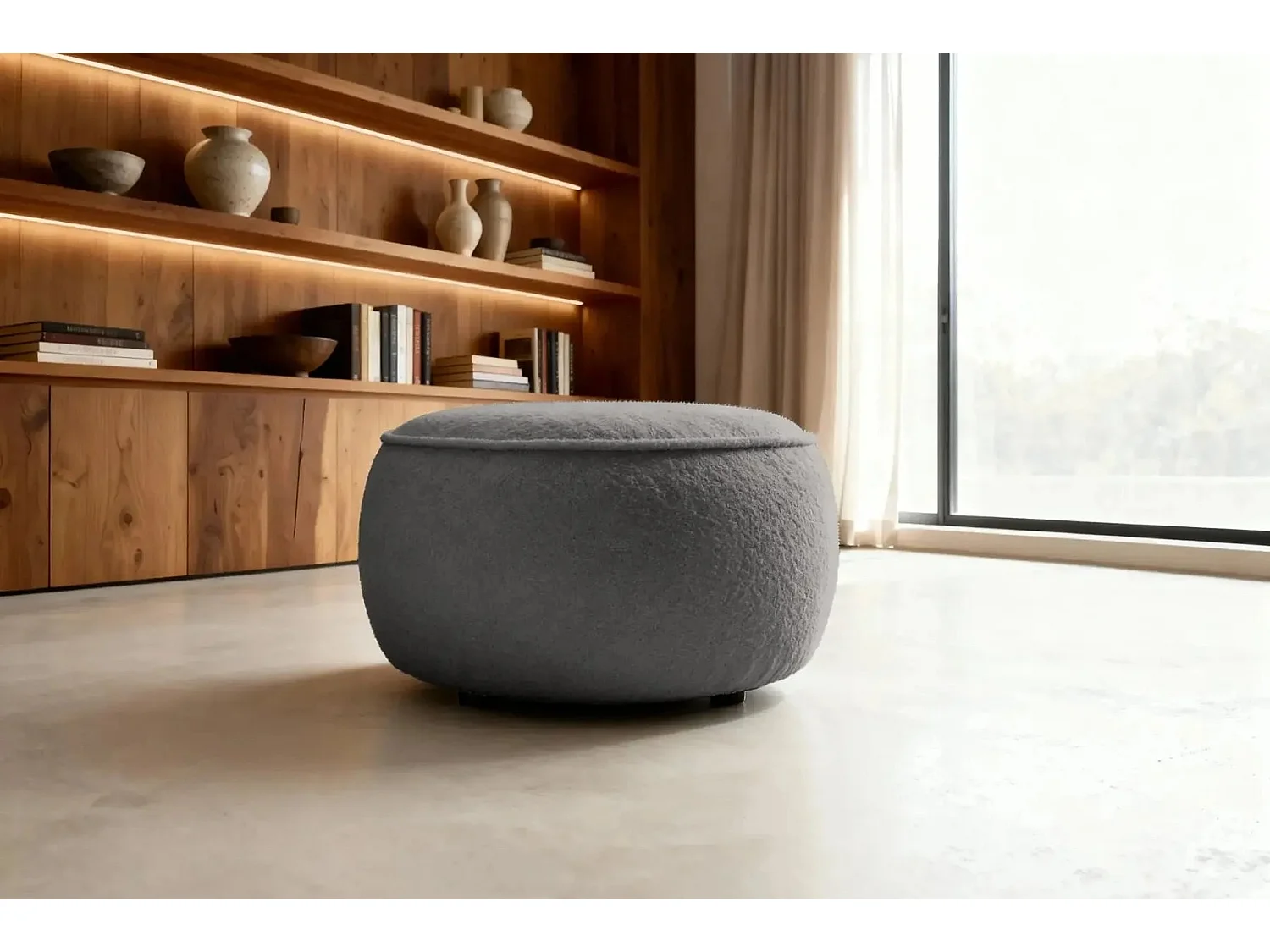 VICTOIRE - Pouf en tissu bouclette Terracotta 65x65x43