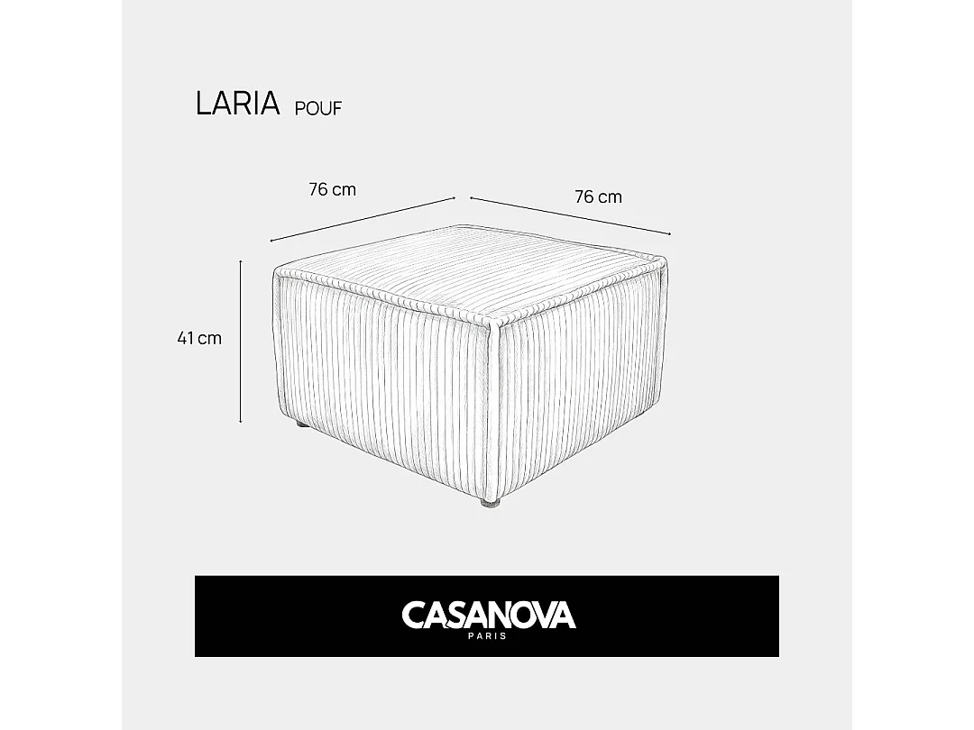 LARIA - Pouf en gros velours côtelé Beige 76x76x41