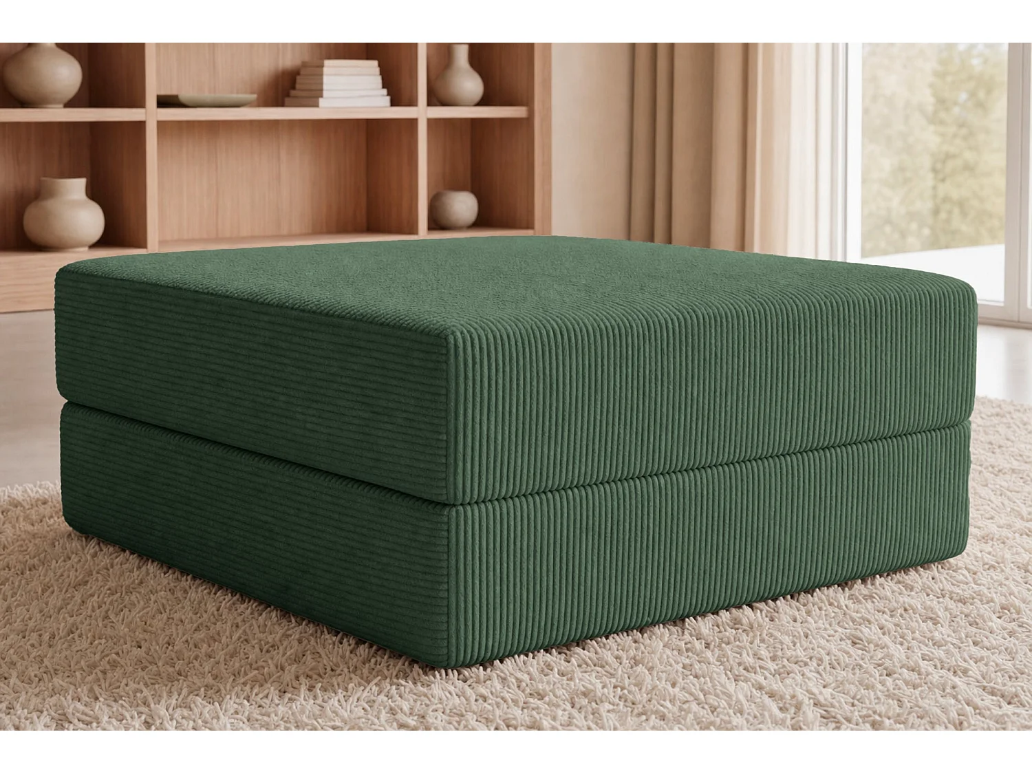 COSIMA - Pouf en petit velours côtelé Vert sapin 100x80x34