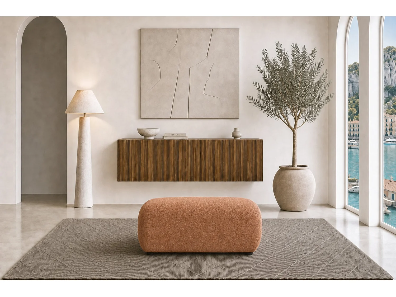 CASSIS - Pouf en tissu chenille Terracotta 105x57x40