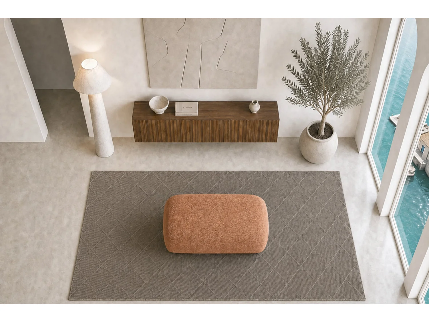 CASSIS - Pouf en tissu chenille Terracotta 105x57x40
