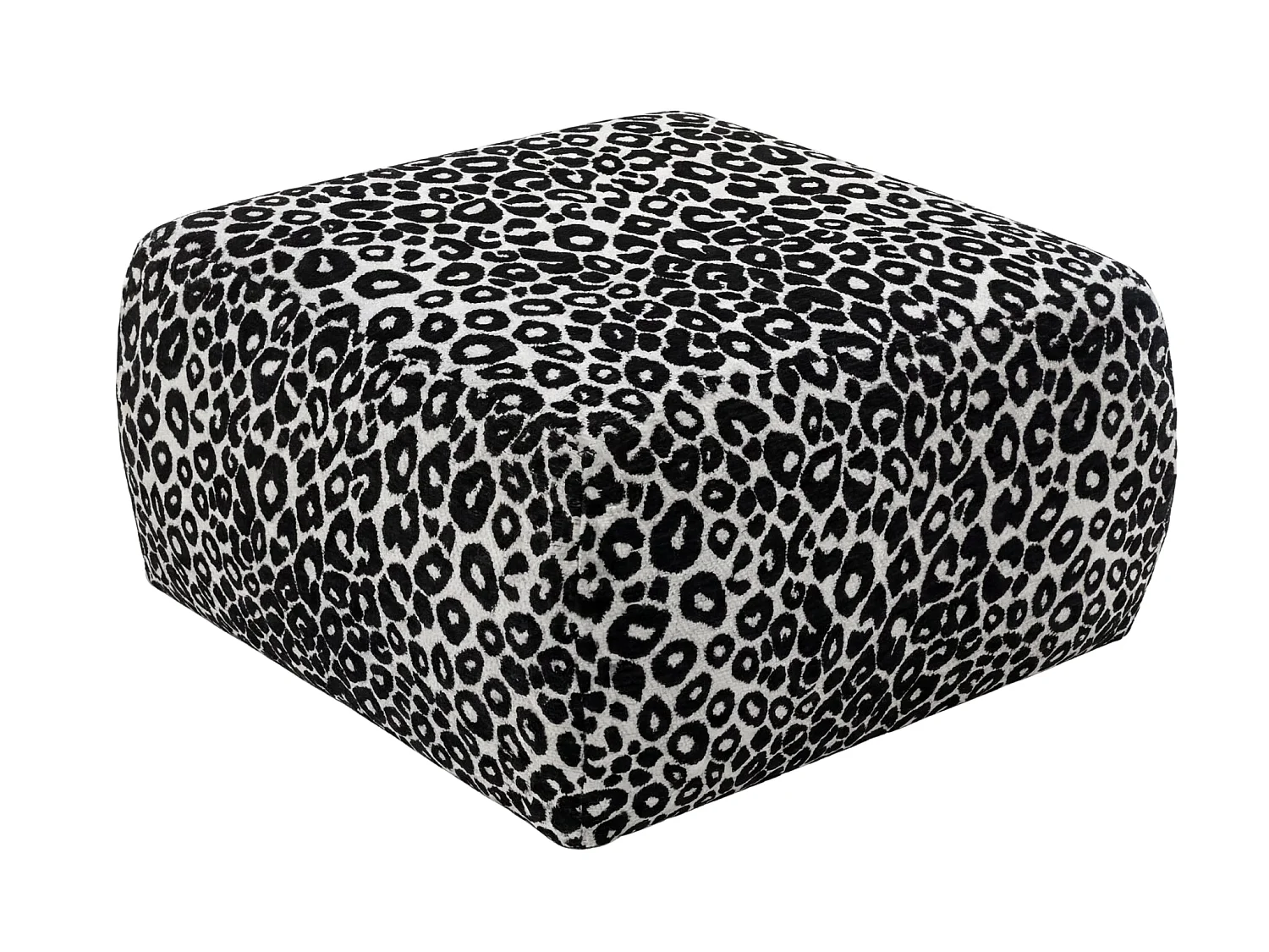 ELIO - Pouf en tissu imprimé animalier Blanc 74x74x41