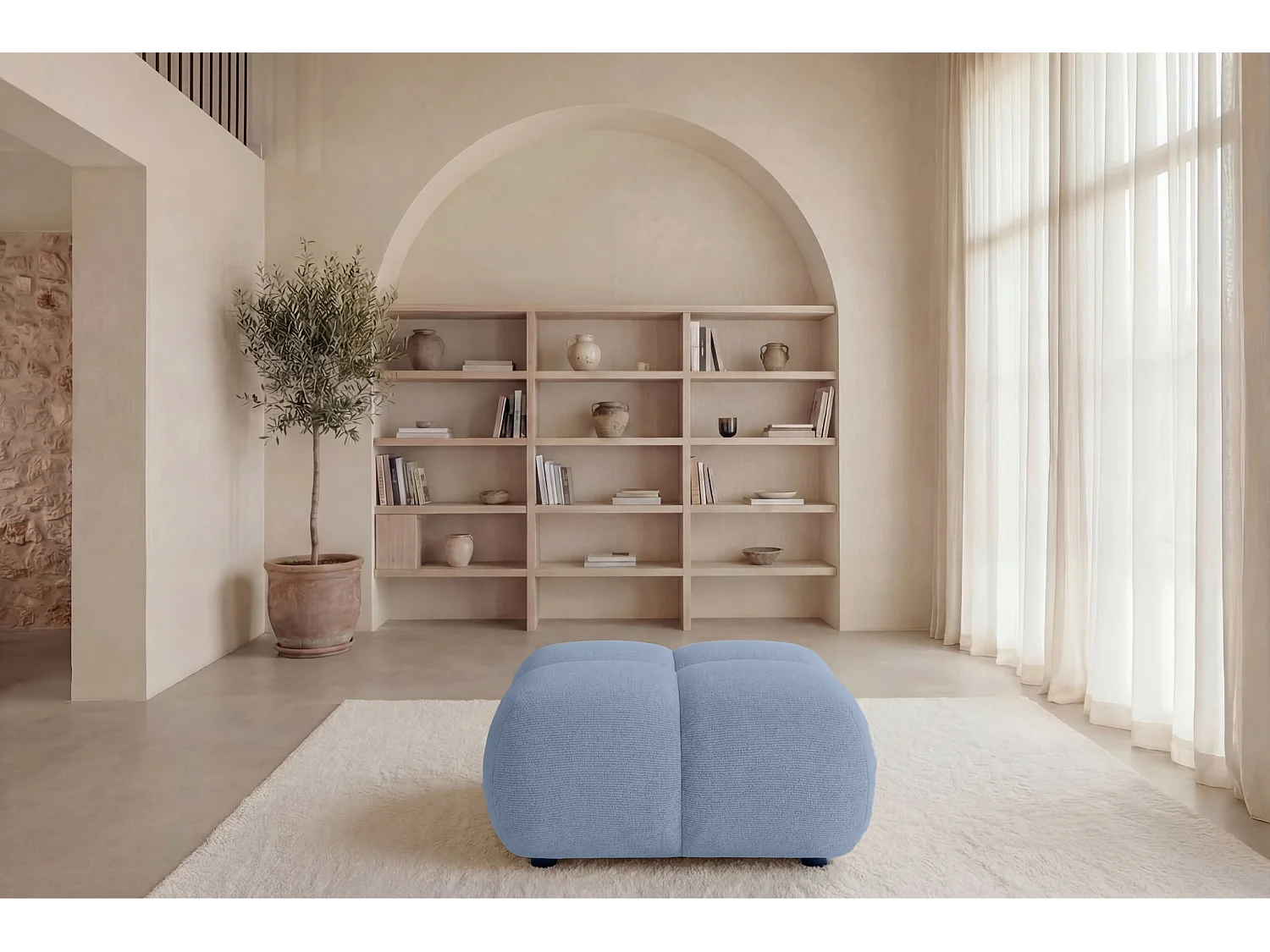CONSTANCE - Pouf en tissu chenille Bleu clair 72x72x43.5