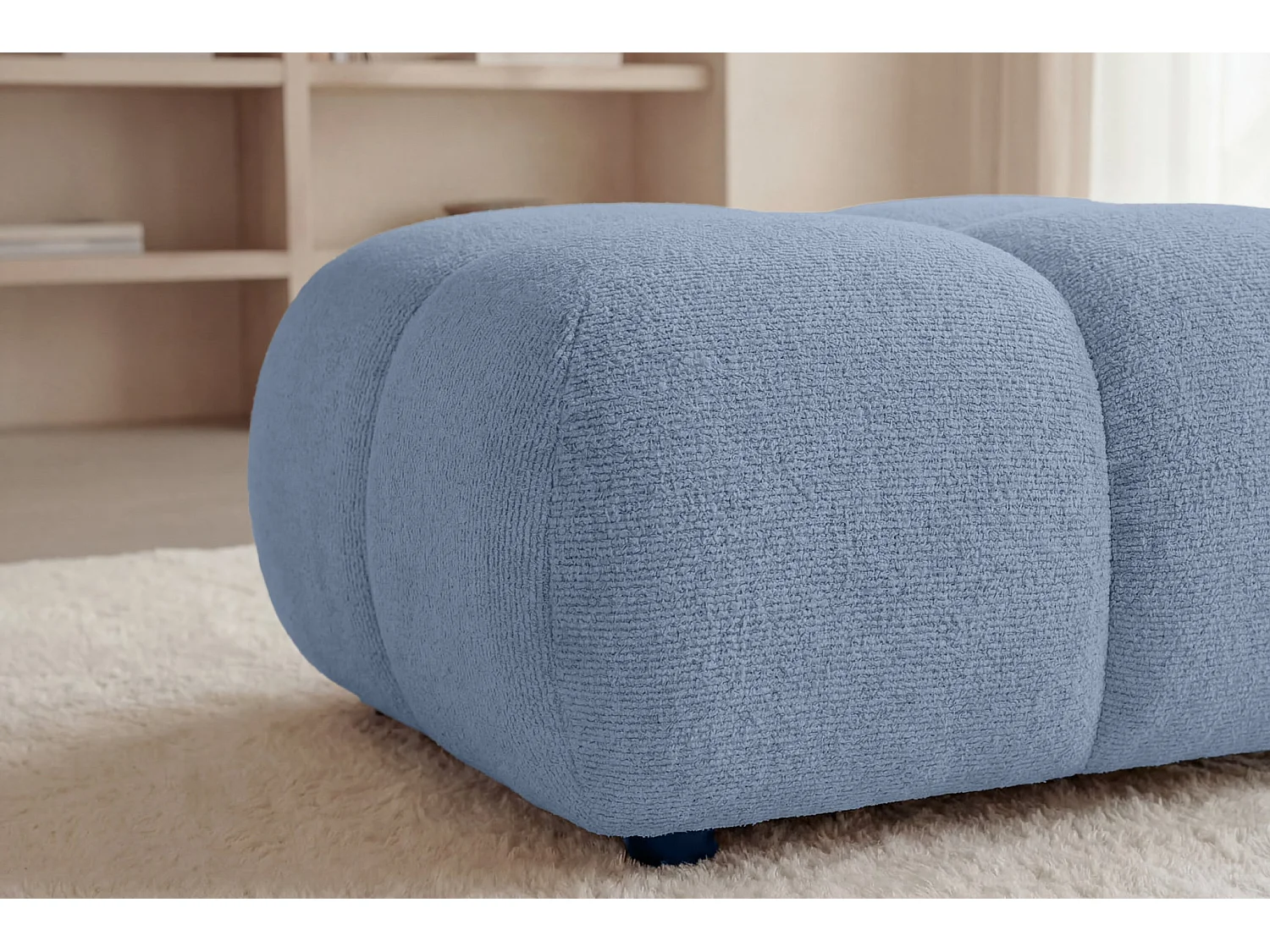 CONSTANCE - Pouf en tissu chenille Bleu clair 72x72x43.5