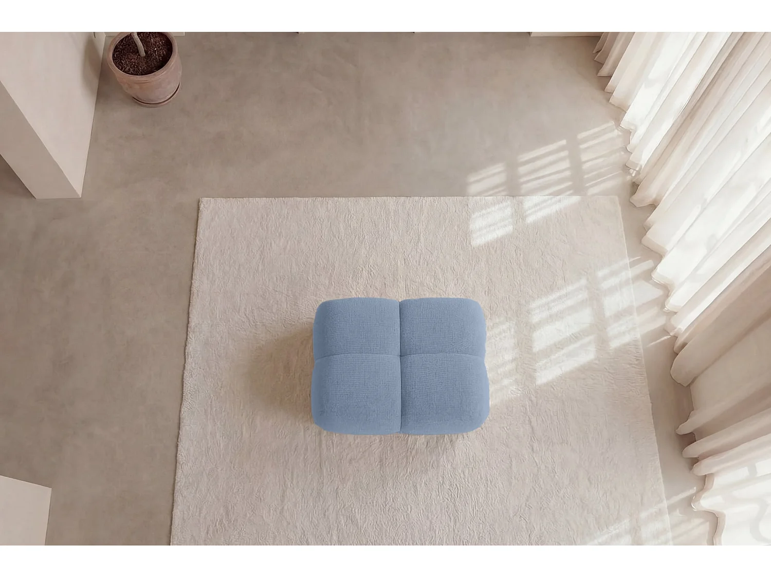 CONSTANCE - Pouf en tissu chenille Bleu clair 72x72x43.5