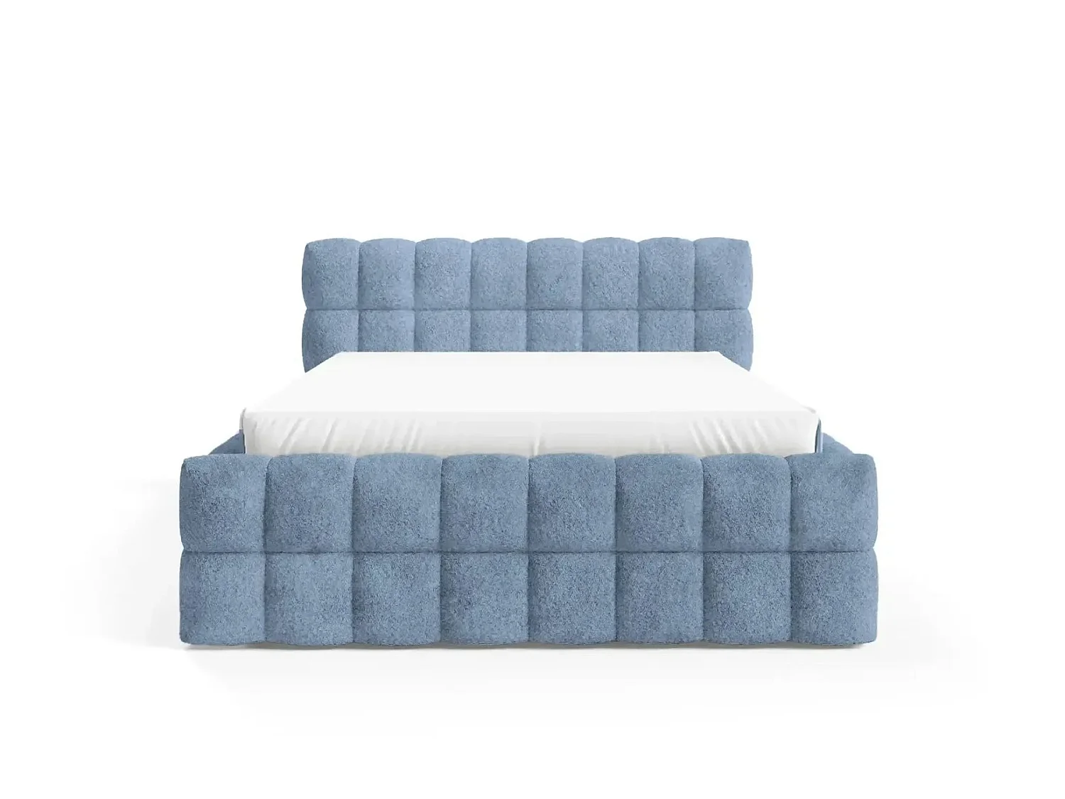 VOLTAIRE - Hemelbed in blauwe bouclette stof 160x200cm